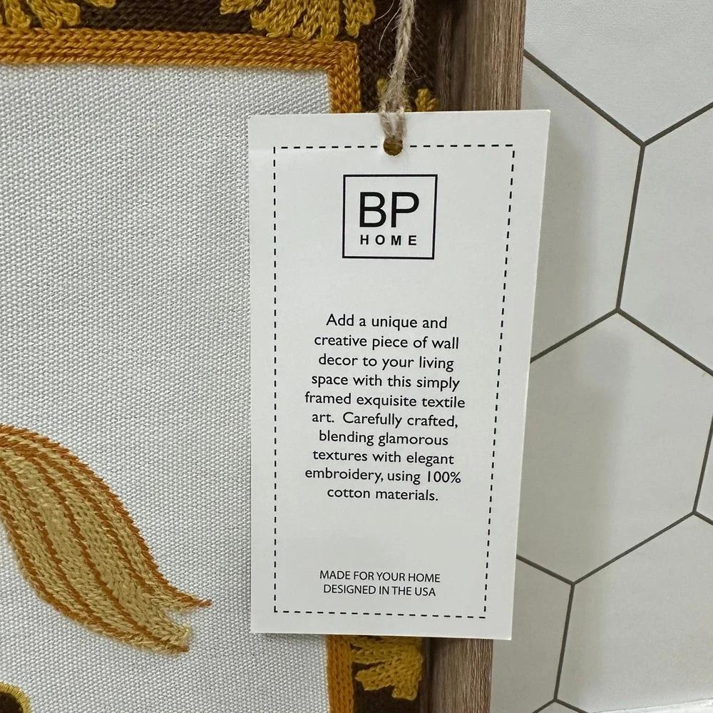 BP Home Woven Artistry Framed Embroidered Horse Textile Wall Art Brown Gold NEW